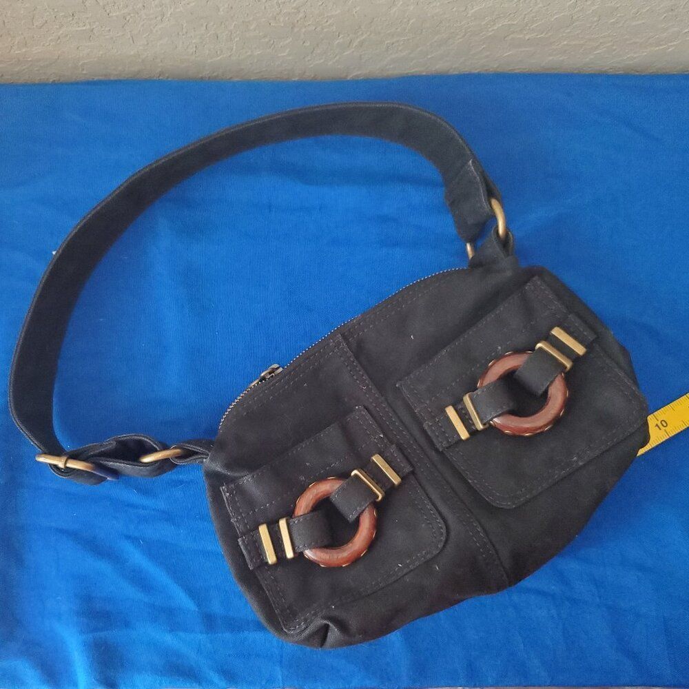 VTG Gap Y2K Cargo Shoulder Bag Black Canvas Multi Pocket Purse Tortoise Details